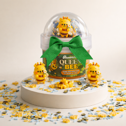 Queen Bee golden clear slime Hivepod with honeybee charm, floral add-ons and green bow