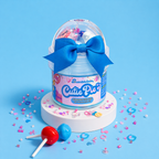 Cutie Pie smooth stretch slime Hivepod with heart sprinkles, lollipop add-ons and blue bow