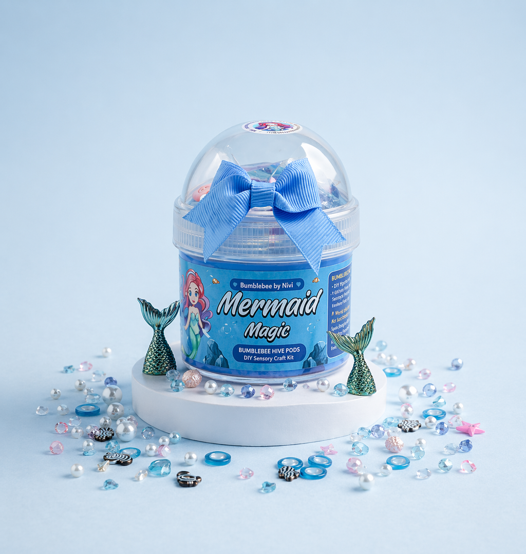 Mermaid Magic blue ocean slime Hivepod with mermaid tail charm, sparkles and ocean-themed sprinkles