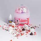 Strawberry Milkshake Hivepod with cow charms, strawberry sprinkles and an activator bottle on white